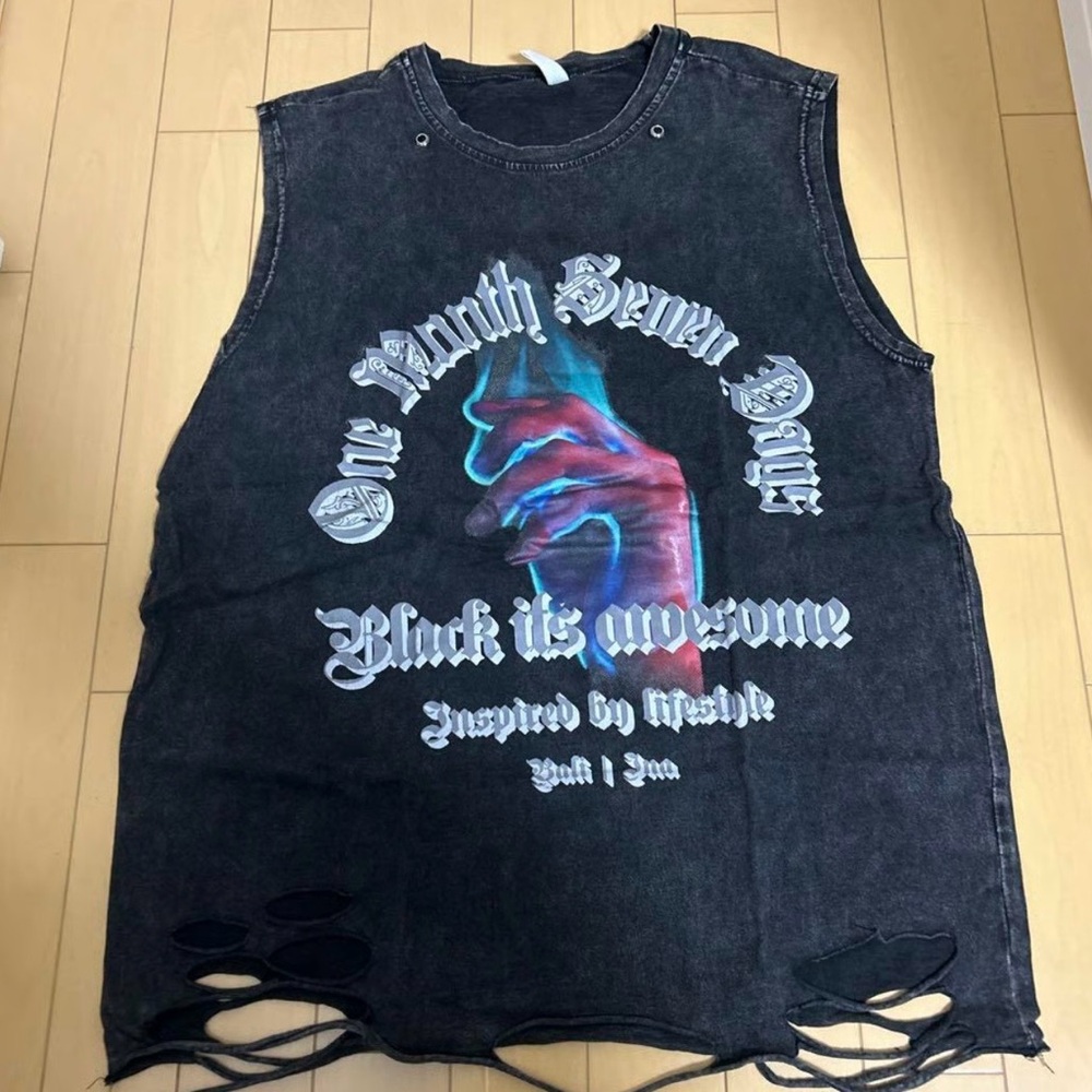 Edgy Black Sleeveless Graphic Top